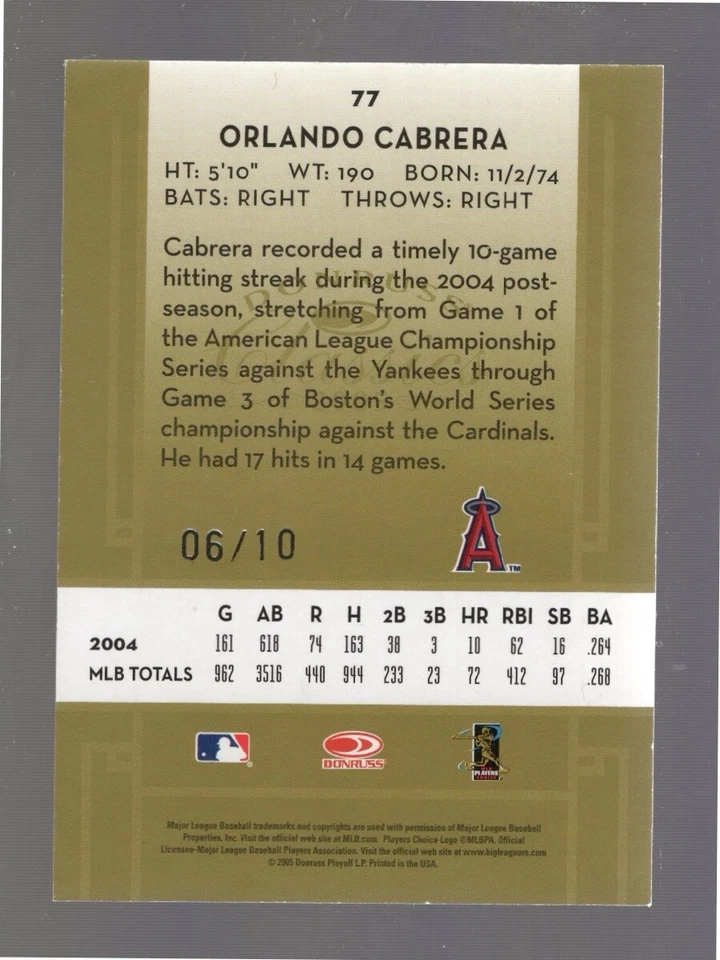 2005 Donruss Classics Orlando Cabrera Significant Signatures Gold! 06/10 - Image 2 of 2