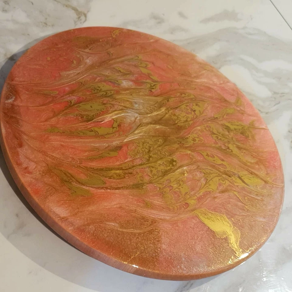 Lazy Susan Revolving Tray, Resin Abstract Art On Tray - Image 3 of 4