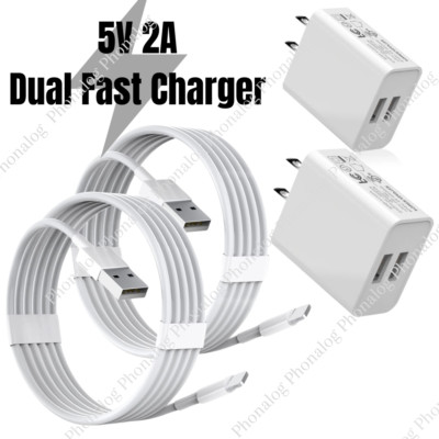 USB Fast Charger Block Dual Port Power Adapter Cube For iPhone 14 13 12 11 8 7 6