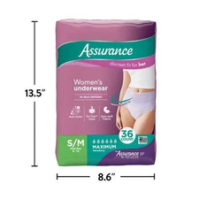 Assurance Women's Incontinence & Postpartum Underwear, S/M(36 Count)
