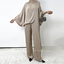 Abaya Dubai Women Blouse Dress Top Long Pants Set Islamic Outfits Muslim Robe