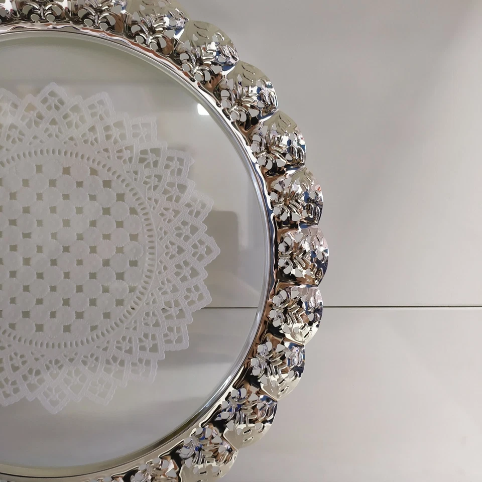 Vassoio Piatto Torta Argento E Vetro Con Pizzo  - Immagine 3 di 4