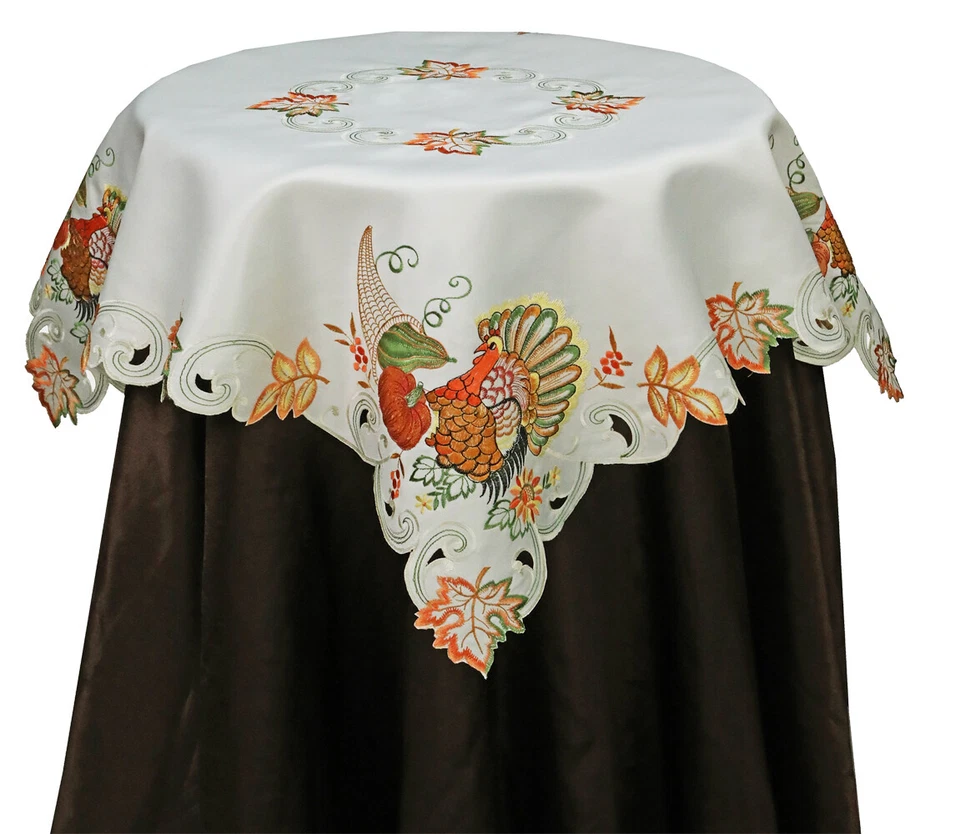 Creative Linens Fall Thanksgiving Turkey Placemats Table Cloth Runner Ivory - Image 4 of 4