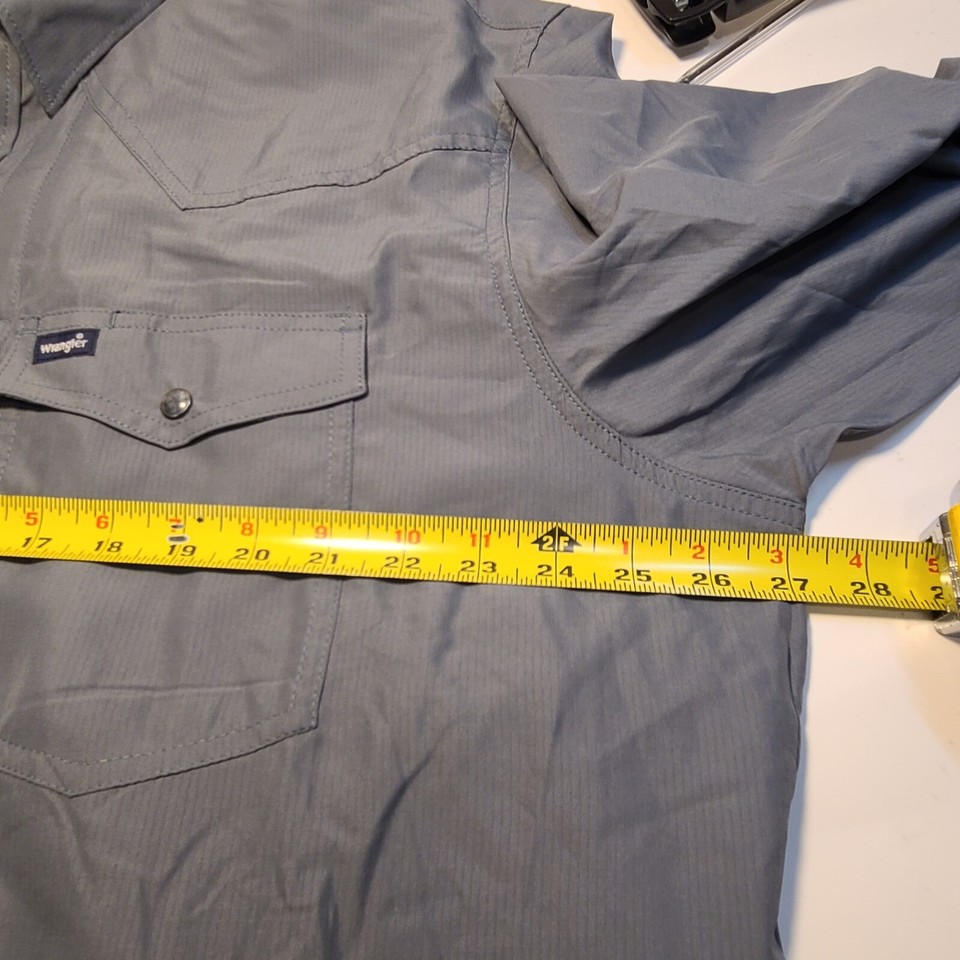 Wrangler Snap Shirt Mens XXL Vented Long Sleeve Button Up Gray Roll Tab