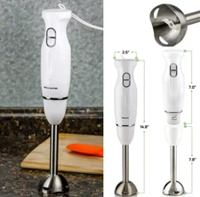 Electric Immersion Hand Blender Stainless Steel Blades 300W Ovente HS560W, White