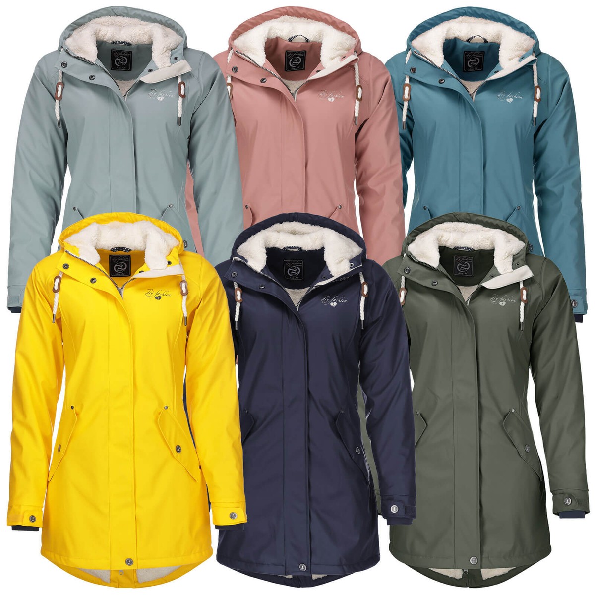 Dry Fashion Damen Regenmantel Regenjacke Malmö Fleece-Innenfutter