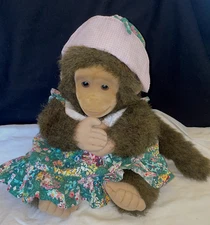 Vintage 1994 Hosung Plush Monkey Hand Puppet Soft Stuffed Chimpanzee w/ Squeaker