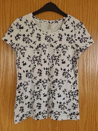 Laura Torelli Shirt Gr. S, 38/40, weiß/schwarz, kurzarm