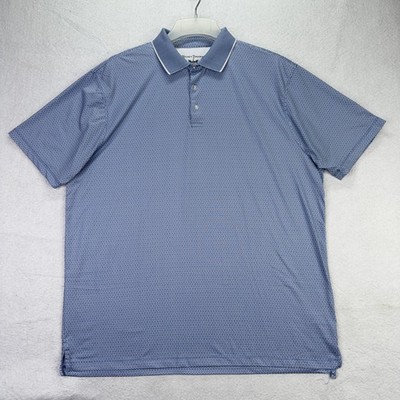 Hickey Freeman Mens XL Polo Shirt Blue Geometric Stretch Performance Golf Top