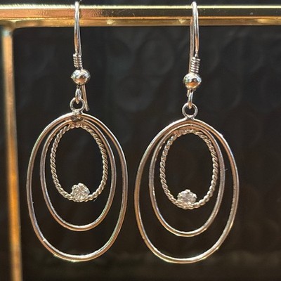 Concentric Oval Drop Earrings with Sparkling Accent Silver Tone Fashion Jewelry