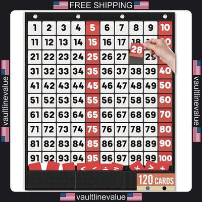 Hundreds Pocket Chart with 100+1 Pockets - 120 Double-Sided Cards Number