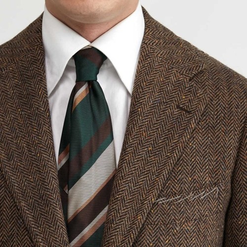 Men Brown Suit Herringbone Jacket Single Breasted Notch Lapel Tweed Tuxedo - Picture 4 of 14