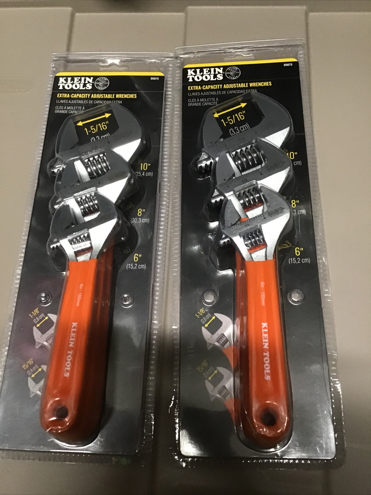 (2) Sets Klein Tools D5073 Extra-Capacity Adjustable Wrenches, 6 Pieces NEW