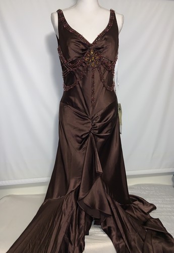 Vintage Y2K Aspeed Asymmetrical Coquette Fairy Brown Gown Dress Prom Large