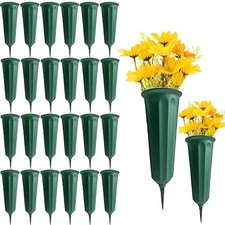 24 Pack Cemetery Vases With Spikes Green Memorial Grave Flower Holder