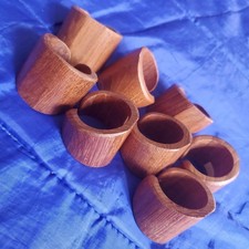 8 NOS Vintage MCM Napkin Rings Handmade Scandi-Japandi Teakwood Made in HongKong