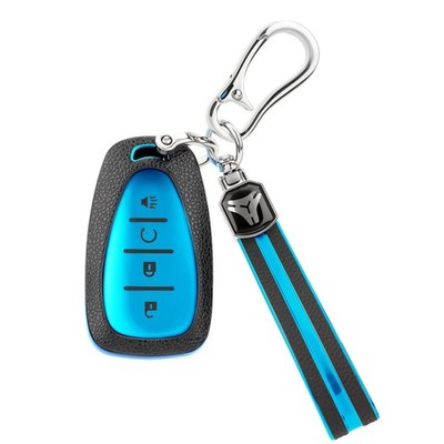 CHATYYD Key fob Cover for Chevy with Keychain, Soft Leather Car Case Blue 