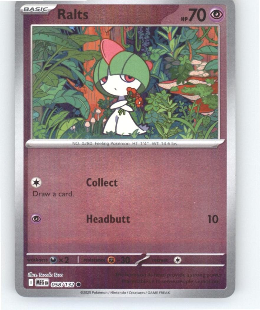 Ralts Reverse Holo Common ME01: Mega Evolution 058/132 NM