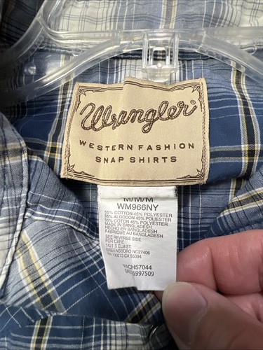 Wrangler Western Shirt Pearl Snap Long Sleeve Gray Blue Plaid Men M Snakebite - Picture 7 of 8