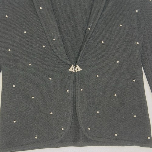 Vintage Jones NY Pearl Beaded Cardigan Sz Petite Small Black Wool Blend Coquette - Picture 8 of 12