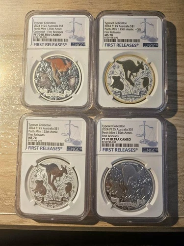 Australia - 2024 Kangaroo Perth Mint Silver 4-Coin Typeset 125th Ann. NGC MS70