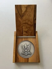Israeli Air Force Medallion Material Directorate In Olive Wood Holder