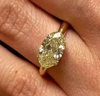 3Ct Oval Cut Canary Diamond Lab Created Engagement Ring 14K Yellow Gold Plated