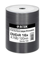 100 Ritek GPL Duplication Printable Blank DVD DVD-R 16x 4.7GB 120 min Discs