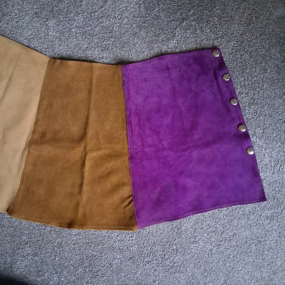 F.I. Huntington Cali 9 VTG 1960s/70s Patchwork Suede Mini Skirt Button Up Detail - Image 2 of 4