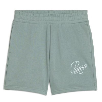 PUMA Ess Script High-Waist Shorts 5'', Strickshorts Für Damen, Grün