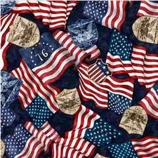 1776  250th American Flags  250 Crest Fabric 1yd BTY  Cotton  Navy  Fast Ship 