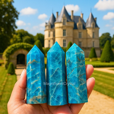 4pcs Natural Apatite Tower Blue Crystal Points Stone of Manifestation Art Decor