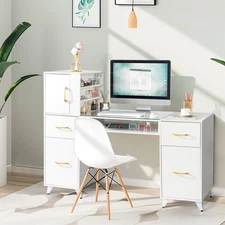 Table Nail Desk Computer Desk Nail Station w/Glass Top Wrist Rest Beauty Salon