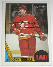 JOHN TONELLI SIGNED 1987-1988 O-PEE-CHEE CALGARY FLAMES CARD AUTOGRAPH AUTO!