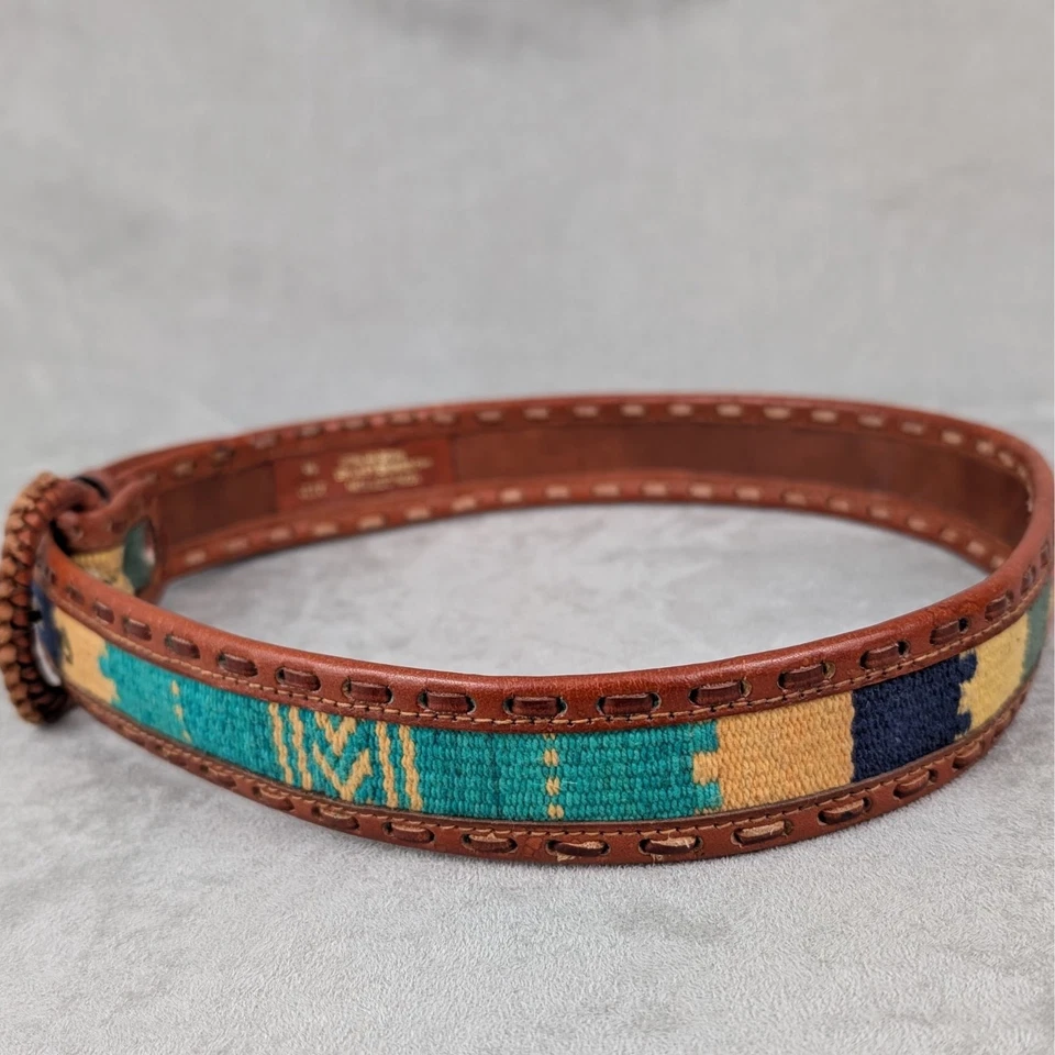 Cinturón Vintage Hecho a Mano Mujer Mediano - Cuero Tejido Tela Boho Western Estilo Foto 3 de 4