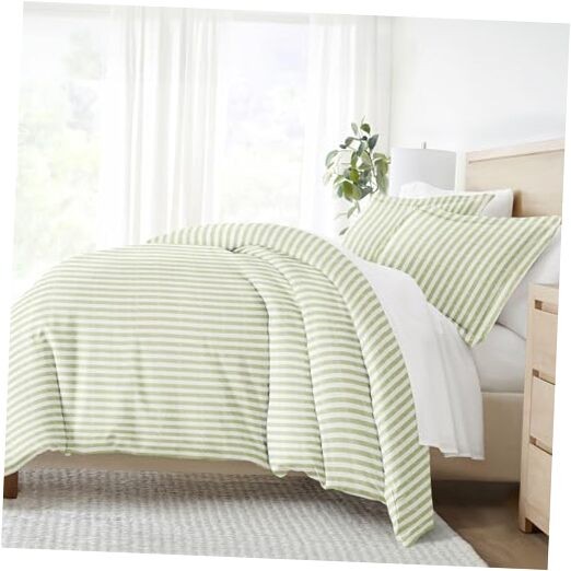 Twin XL Rugged Stripes Sage Duvet Cover - Soft & Stylish Bedding-image