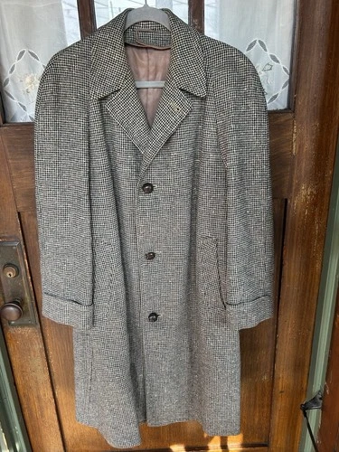 Vintage 50s 60s Tweed Overcoat Men’s Medium 38-40 Houndstooth Wool Topcoat video thumbnail