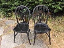 Pair of Vintage Black Windsor Style Dining Chairs – Solid Wood – Restoration