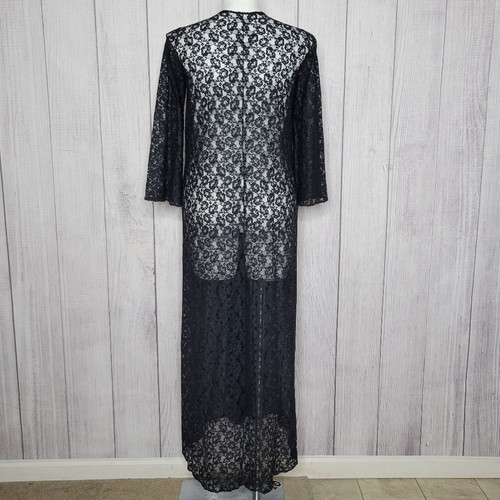 VTG Black Lace Bell Sleeve Sheer Duster Cardigan Cover Up, sz XL - Picture 4 of 6