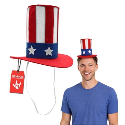Pack Of 12 Mini Felt Patriotic Tall Uncle Sam USA Flag Top Hat Red White Blue...