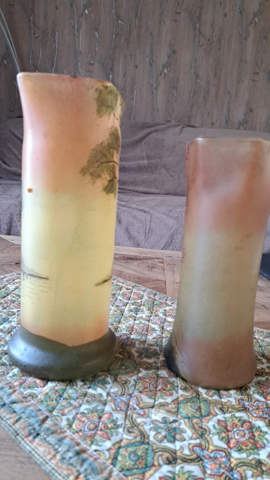 vase theodore legras  en verre émaillé décors paysage lacustre - Photo 4/4