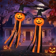 2 Pcs Halloween Pumpkin Windsocks Decoration 40'' Outdoor Ghost Windsocks