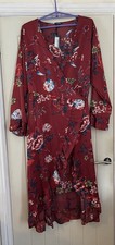 Boohoo Women’s Dark Red Floral Long Sleeve Wrap Dress Size 26 New With Tags
