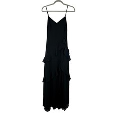 Lulus Black Ruffle Spaghetti Strap Maxi Dress Formal Evening Occasion Chiffon