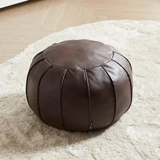 Brown Waterproof Faux Leather Unstuffed Pouf Ottoman, Handmade Moroccan Pouf