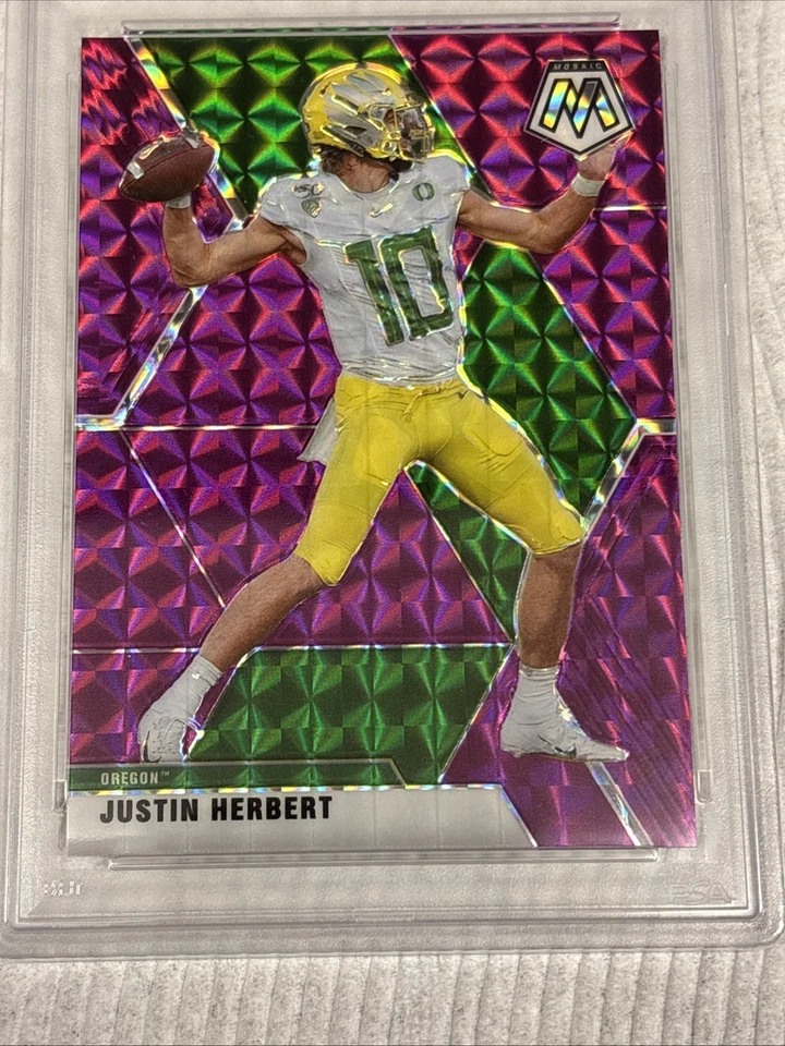 Purple 2021 Panini Mosaic Draft Picks Mosaic  #74 Justin Herbert /49 PSA 9 Rare - Image 2 of 4