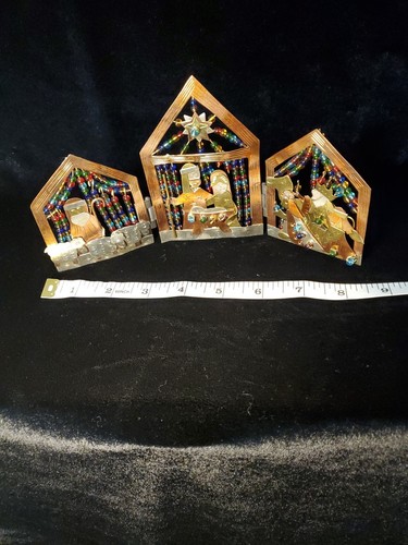 Vintage 3D Weihnachten Krippe Triptychon 3 Panel Tischplatte Display 9 1/4" L x 4 3 1/4" H - Bild 15 von 19