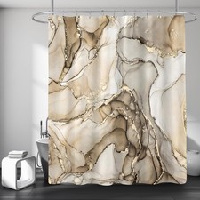 Beige Marble Shower Curtain, Modern Abstract Fabric Shower Curtains for Bathr...
