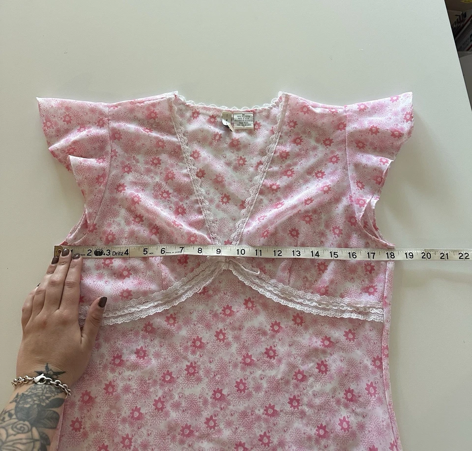 Vintage Y2K Twiggy Pink Floral Sheer Babydoll Bow Top Blouse M - Image 2 of 4