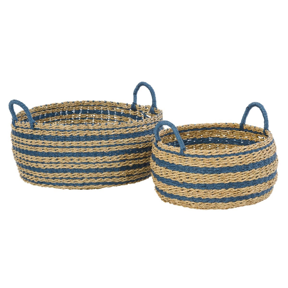 Grand panier de rangement Xavier bleu 37cm bac de stockage en tissu bicolore lot de 2